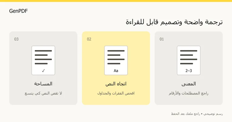 ترجمة النص تليها مراجعة اتجاه القراءة والجداول والمساحة