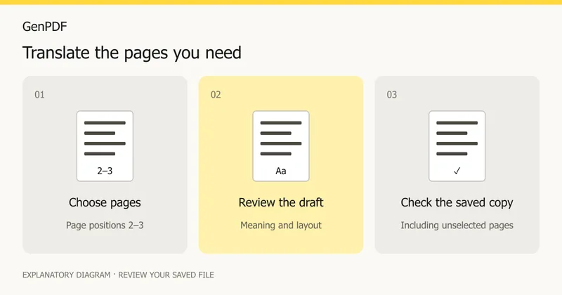 Choose the pages, review the translation draft and check the saved copy