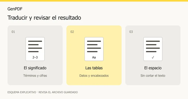 Significado, tablas y espacio: tres controles de una traducción de PDF