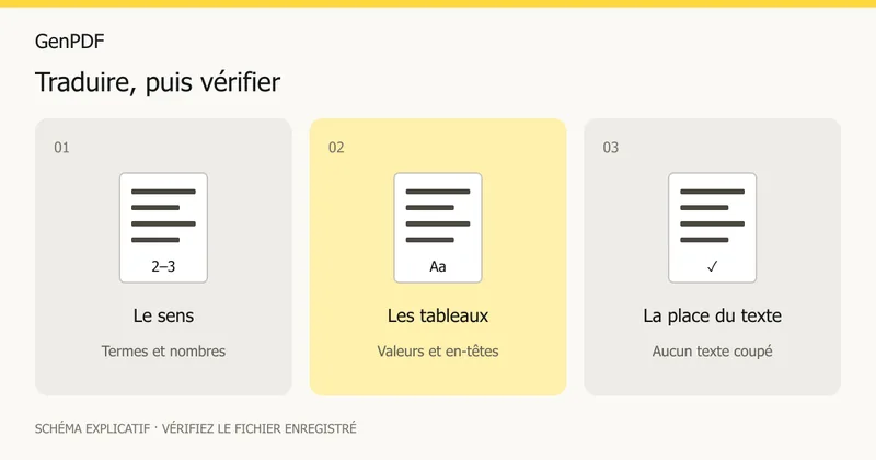 Trois contrôles pour une traduction : sens, tableaux et place du texte